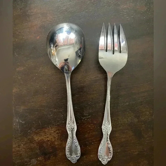 Stainless Steel Serving Set Fork Spoon 9 inch Made in Japan - Picture 2 of 7